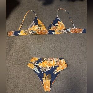 Floral Bikini Set in Navy and Orange